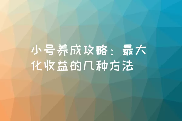 小号养成攻略：最大化收益的几种方法